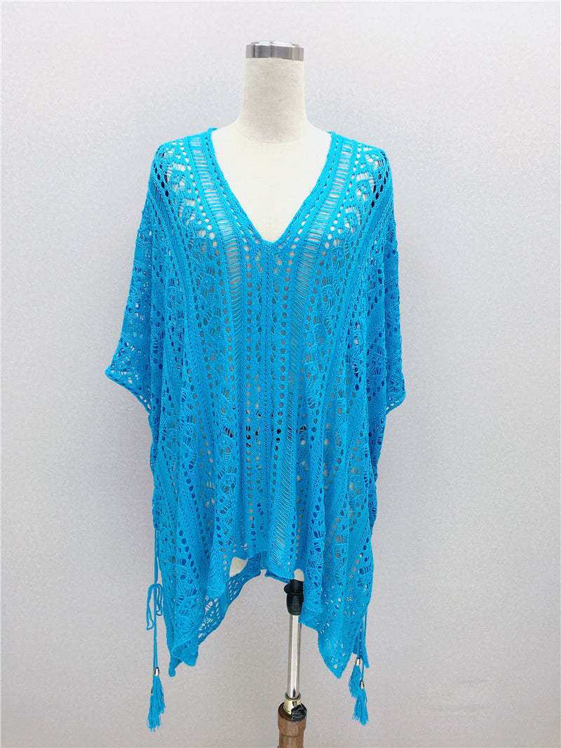 Hand Crocheting Hollow Out Cutout Beach Dress Knitted Women Sling Seaside Vacation Sexy Loose Bikini Beach Cover up Bella Mia